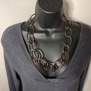 Dark Silver Tone Large Link Necklace Adjustable 26 To 26 Inches Long